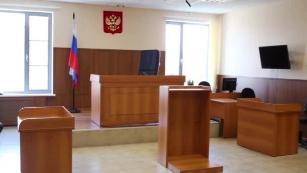 Interior Empty Russian Courtroom Wooden Furniture — Stock Video