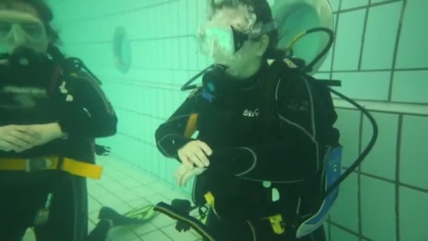 Girl Woman Wetsuits Train Diving Swimming Pool — Stock Video