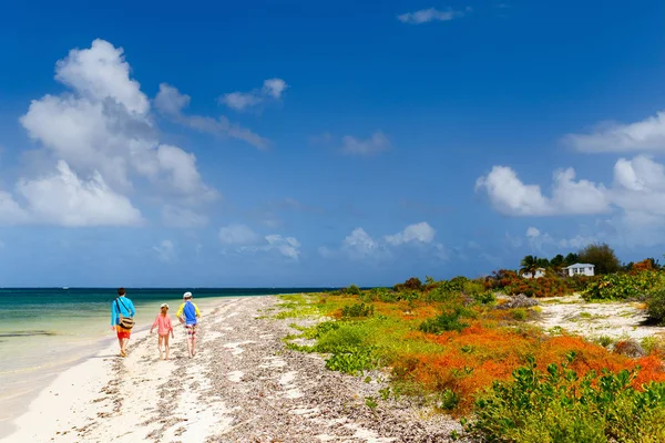 Padre con bambini in spiaggia — Foto Stock