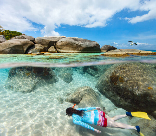 Woman snorkeling in tropical water