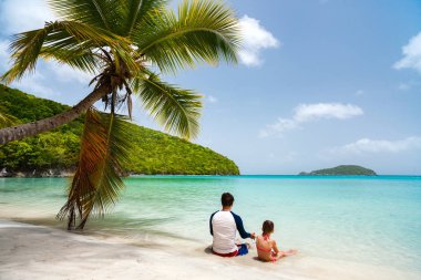 Father and daughter at beach clipart