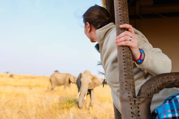 Woman on safari game drive — Stock Photo, Image