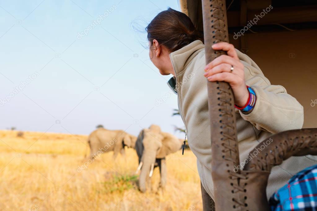 Woman on safari game drive