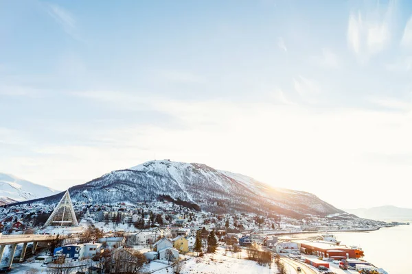 Зимний Пейзаж Заснеженного Города Севере Норвегии — стоковое фото