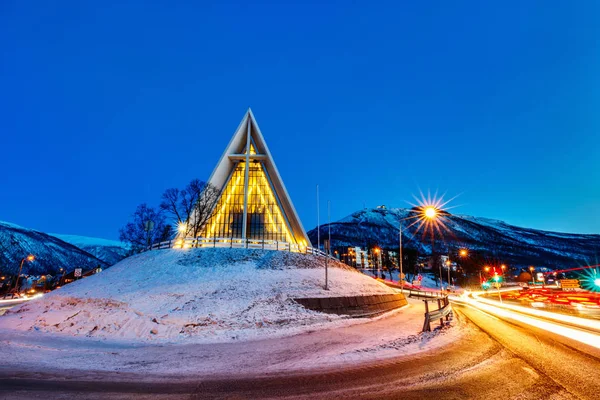 Arktiska Katedralen Kyrkan Tromsö Norge Vid Skymning Skymning — Stockfoto