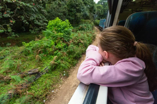 Kislány Élvezi Vonatozást Ella Tól Kandy Teaültetvények Között Sri Lanka — Stock Fotó