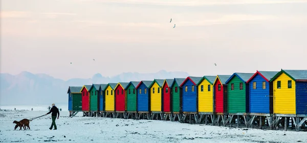 南アフリカのケープタウンに近いMuizenbergビーチの有名なカラフルな小屋 — ストック写真