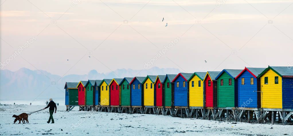 Famous colorful huts of Muizenberg beach near Cape Town in South Africa
