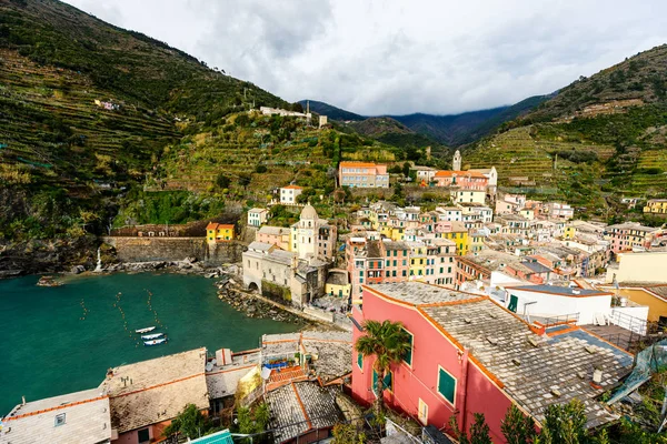 Renkli Köy Vernazza Cinque Terre Talya Nın Manzarası — Stok fotoğraf
