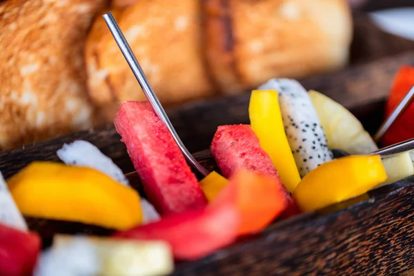 Delicious Organic Fruits Served Breakfast — Stock Photo, Image
