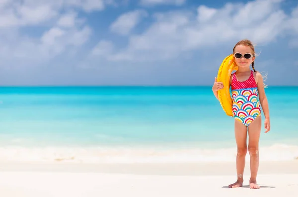 Adorable Little Girl Tropical Beach — Stock Photo, Image