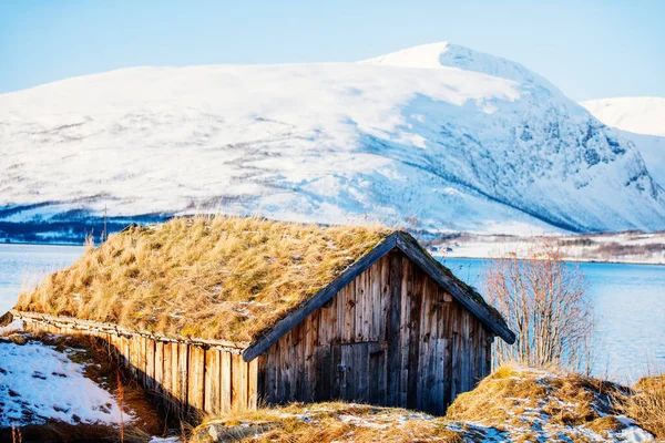 Kuzey Norveç Geleneksel Eski Ahşap Kulübe — Stok fotoğraf