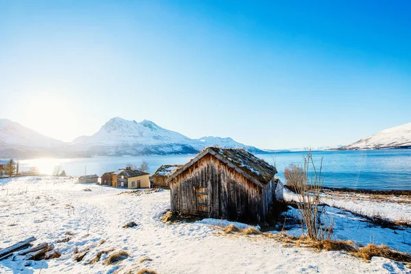 Northern Norway Güzel Kış Manzara Nefes Kesici Fiyortları Sahne Bakan — Stok fotoğraf