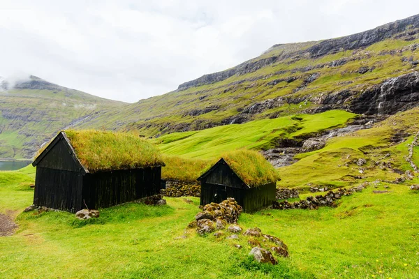 Paysage Couper Souffle Des Îles Féroé Avec Des Maisons Traditionnelles — Photo