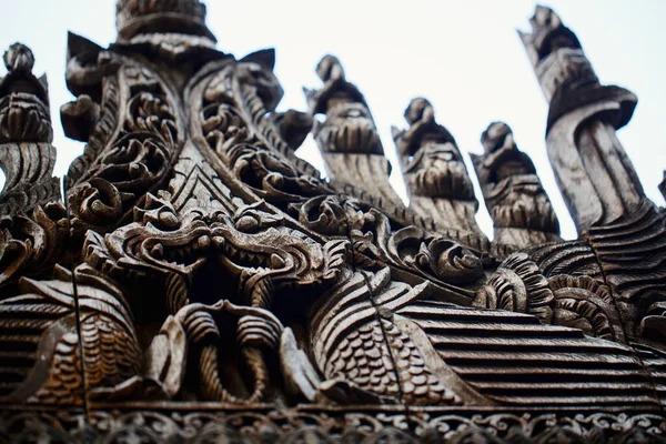 Wooden Carvings Historic Shwenandaw Buddhist Monastery Located Mandalay Myanmar — Stock Photo, Image