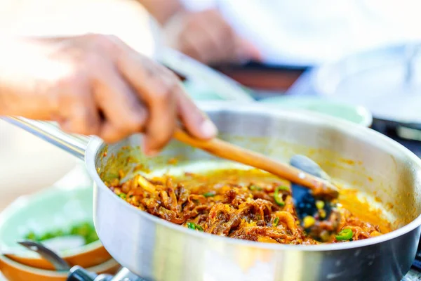 Preparação Prato Tradicional Sri Lanka Com Cogumelos Aula Culinária — Fotografia de Stock