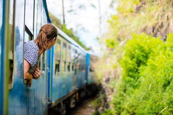 Young Woman Enjoying Train Ride Ella Kandy Tea Plantations Highlands — Stock Photo, Image