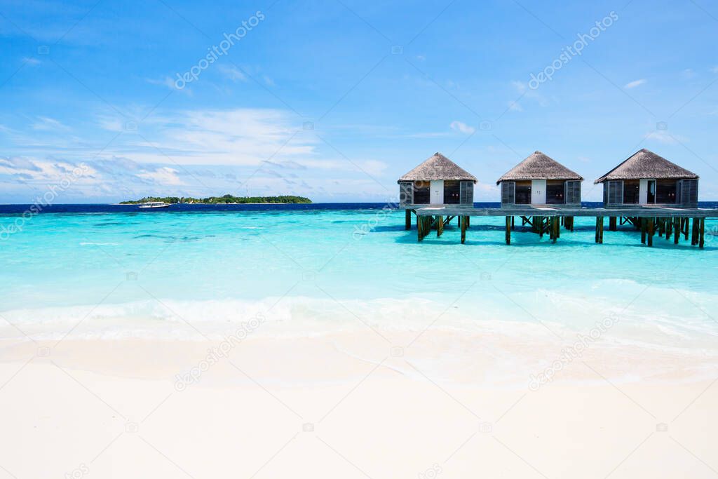 Overwater bungalows at maldivian island