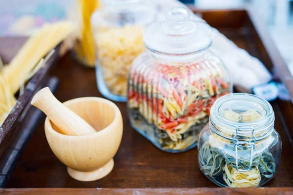 Variety Types Shapes Uncooked Italian Pasta — Stock Photo, Image