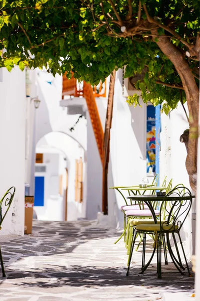欧洲米科诺斯岛典型的希腊传统村庄 有白色的墙壁和五彩斑斓的门窗 — 图库照片