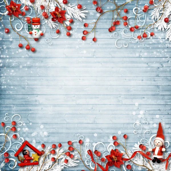 Christmas card with a border of red berries — Stock Photo, Image