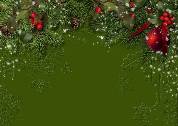 Noel kartı ile çam dalları — Stok fotoğraf