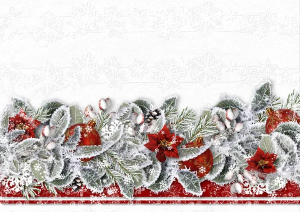 Рождественская граница с пуансеттией — стоковое фото
