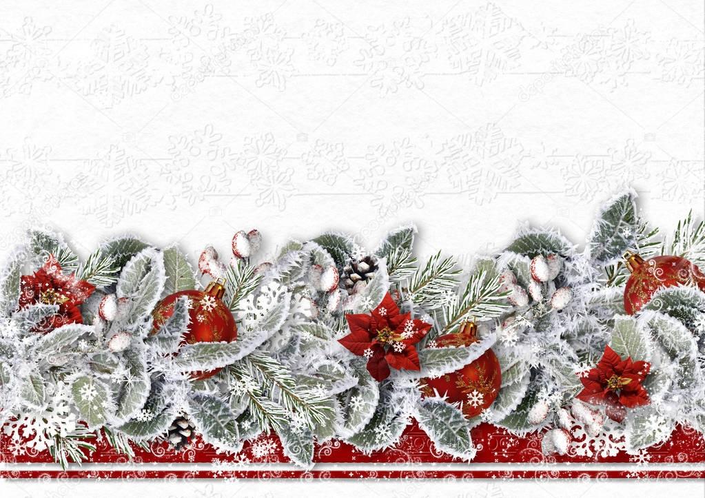 Christmas border with poinsettia