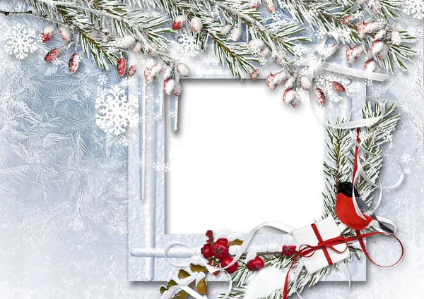 Christmas background with photo frame — Stock Photo, Image