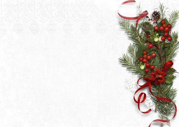 Рождественский букет с омелой и холли на белом фоне — стоковое фото
