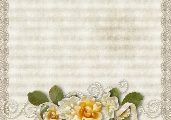 Vintage background with a roses and lace — Stock Photo, Image