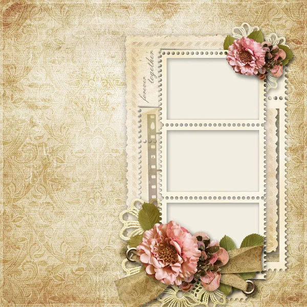 Vintage achtergrond met frames voor foto's en bloemen — Stockfoto