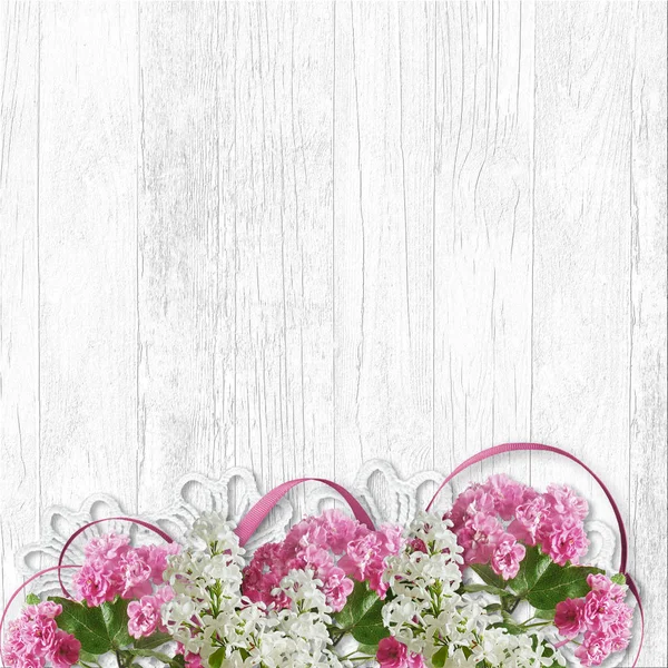 Border of lilac and sakura Stock Photo