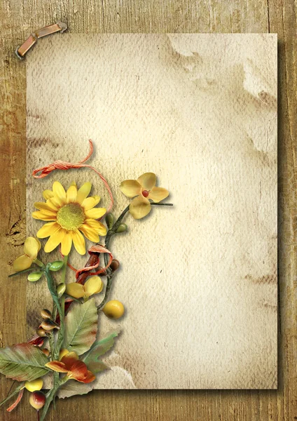 秋の花束と向日葵ヴィンテージの縦型カード — ストック写真
