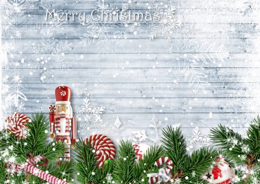 Çam dalları, Fındıkkıran, şeker ve kar yağışı ile Noel sınır