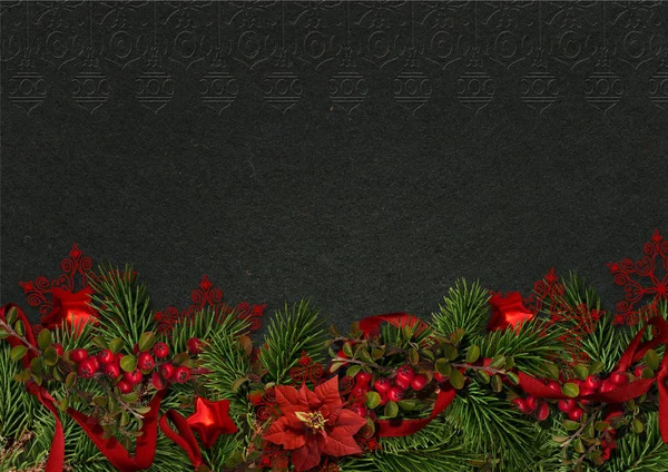 홀리와 어두운 배경에 포 인 세 티아와 크리스마스 국경 — 스톡 사진