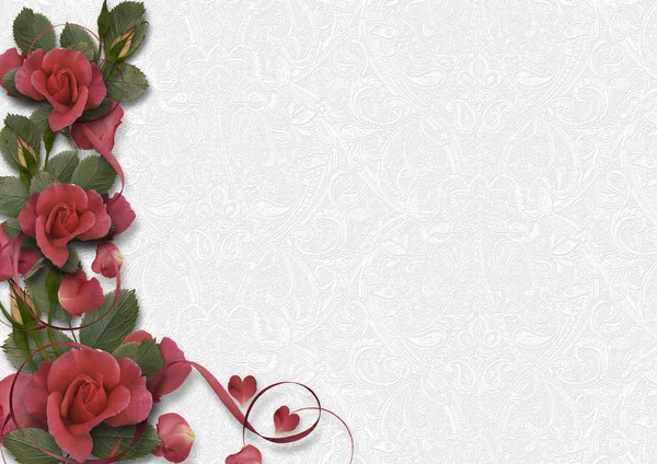 White vintage background with a border of beautiful roses. greet — Stock Photo, Image