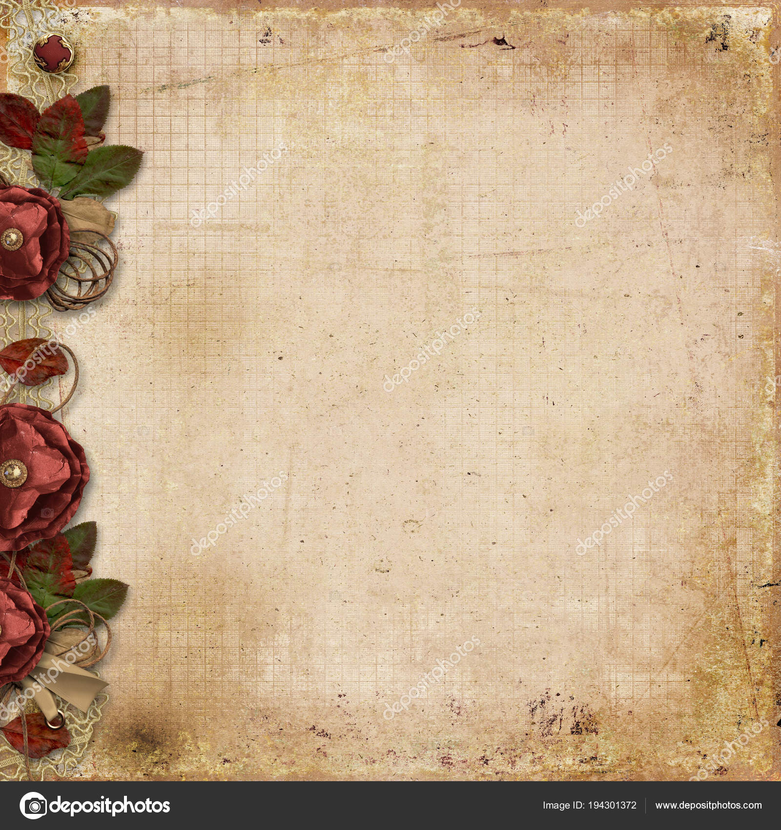 Grunge background with burgundy roses — Stock Photo © chiffa #194301372, image size:1600x1700
