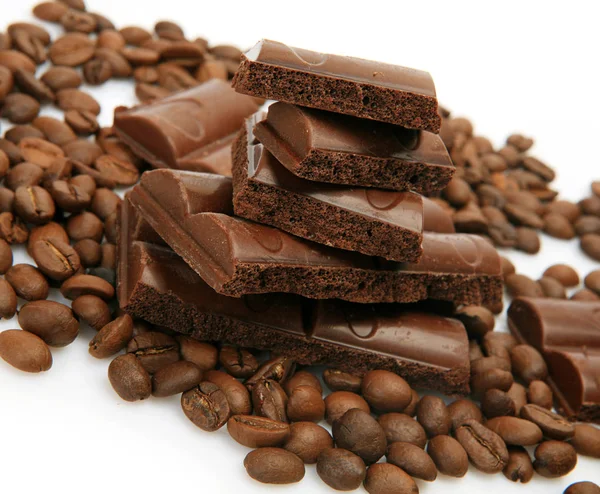 Kaffebönor Och Choklad — Stockfoto