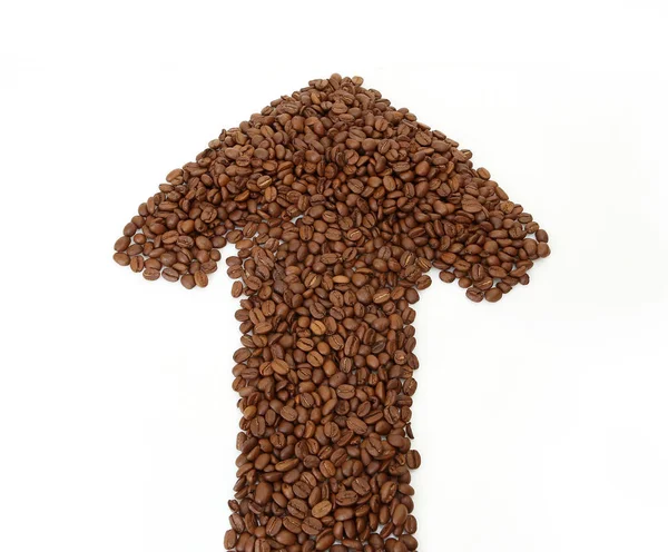 Smażone ziarna kawy w postaci strzałki — Zdjęcie stockowe