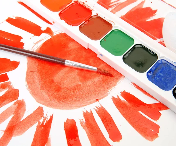 Pinturas Color Pincel Para Dibujar — Foto de Stock