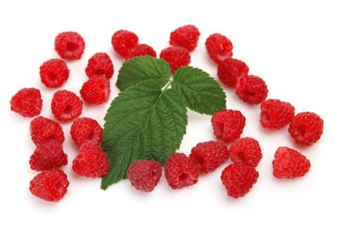 Beyaz arka planda olgun ahududular