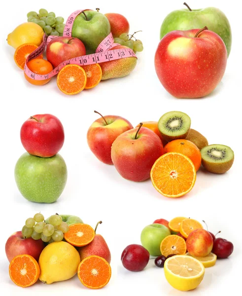 Collage Van Rijp Fruit Voor Een Gezond Dieet Een Witte — Stockfoto