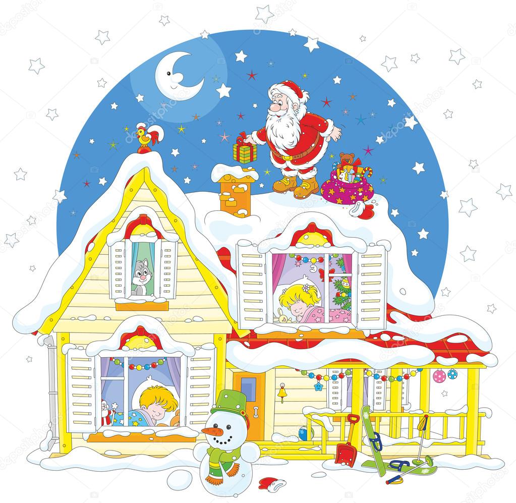 Santa on the housetop with gifts