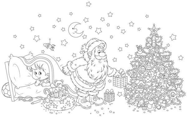 Pequeño niño viendo Santa Claus — Vector de stock