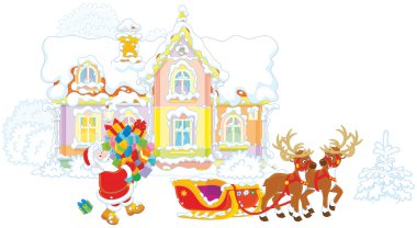 Santa hediyeler onun atlı kızak içinde yükleme