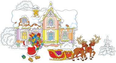 Santa hediyeler onun atlı kızak içinde yükleme