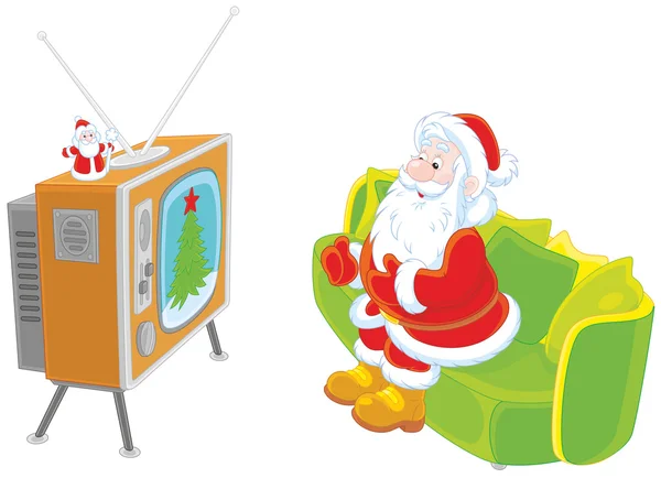 Santa guardando la TV — Vettoriale Stock