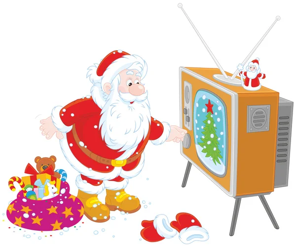 Babbo Natale accende la TV — Vettoriale Stock
