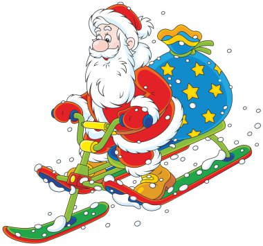Bir kar scooter sürme Santa
